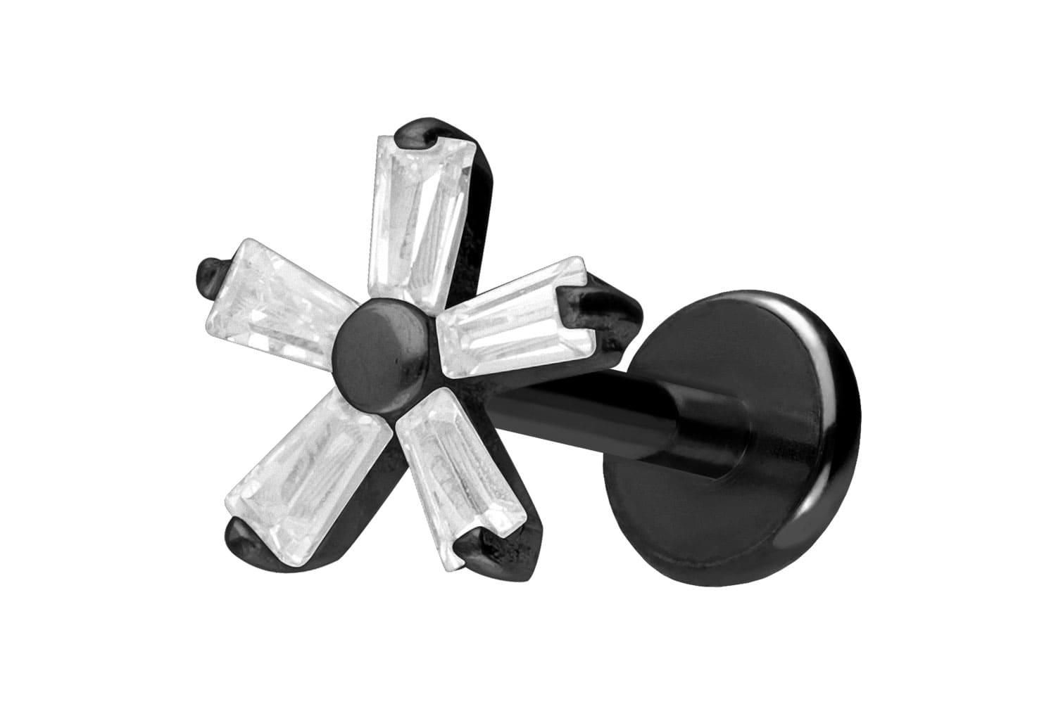 Titan Labret Piercing mit Push Fit KRISTALLBLUME